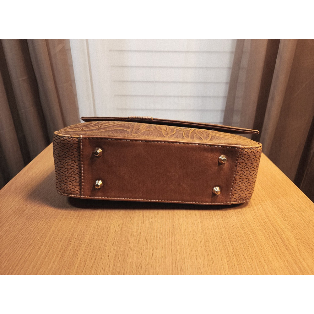 2 Straps Hazelnut Brown Embossed Tooled Artisan LEATHER Crossbody Purse Bolsa - Picture 15 of 16